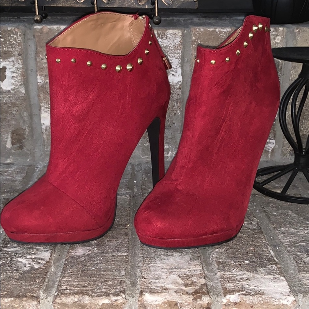 BRAND NEW!! Red studded ankle boots.